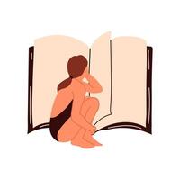 mujer leyendo un libro. leer más libro concepto. literatura aficionados o amantes vector