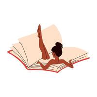 mujer leyendo un libro. leer más libro concepto. literatura aficionados o amantes vector
