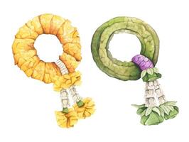 Set of Thai garland colorful flower for Mother's day, Songkran festival or religion buddhism observation day. Watercolor illustration. vector