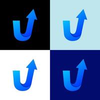 letter u arrows creative logo design vector