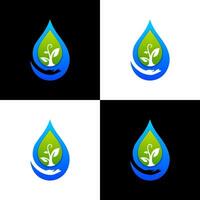 planta agua y mano logo diseño vector