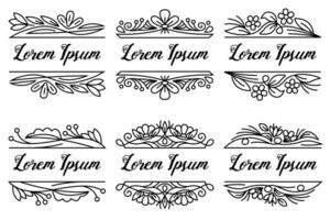 Vintage floral borders. Line art ornamental frames with drawn flowers, copy space for your text and heading. vector
