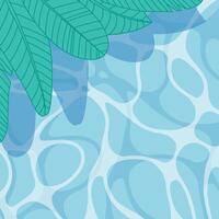 Top view of sea with sea wave and tropical leaves. Graphic design for Summer, illustration. vector