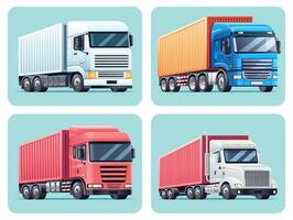 Trucks with trailers transport color set illustration vector