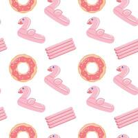 Donuts pattern. Inflatable swimming rings rubber summer toys for pool attractions decent seamless background vector