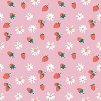Seamless pattern with berry fruit and cute flower on white background illustration. vector