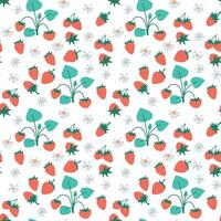 Seamless pattern with berry fruit and cute flower on white background illustration. vector