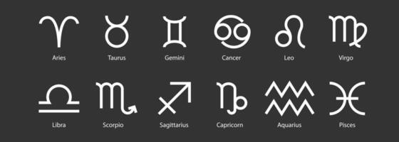 Zodiac signs set. Isolated horoscope zodiac symbols Capricorn, Aquarius, Pisces, Aries, Taurus, Gemini, Cancer, Leo, Virgo, Libra, Scorpio. Zodiac astrology signs illustration vector