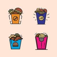 un conjunto de cuatro comida iconos, incluso un hamburguesa, un caliente perro, un emparedado vector