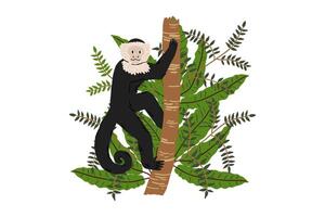 Monkey drawn in flat style by hands. Wild nature, jungle. illustration for design. vector