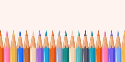 Colorful pencils, horizontal banner with space for text. Education, school supplies, back to school concept. Flat design for poster, advertising, flyer, cover. Isolated background vector