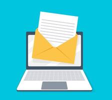 Open envelope on the screen laptop. Sending and receiving emails. Email message. Messaging vector