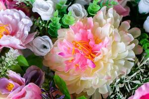 Fake flowers in the wedding photo