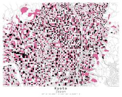 Kyoto,Japan city centre,Urban detail Streets Roads color Map, element template image vector