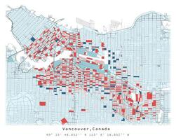 Vancouver ,Canada,city centre,Urban detail Streets Roads color Map, element template image vector