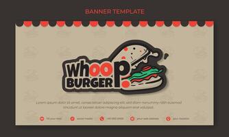 banner template with cartoon burger and text design for street food advertisement design vector