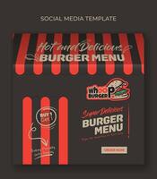 Square banner template in black background with text in classic street food canopy design for fast food campaign vector