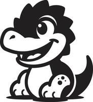 Dino Delightful Black Cartoon Cheerful Dino Charm Cute Black vector