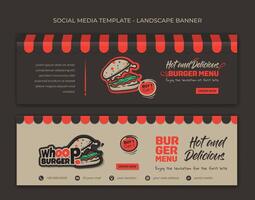 Set of landscape banner template with classic canopy in black and cream background for street food advertising design vector
