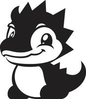 Charming Dino Chic Cute Black Friendly Dino Face Black vector