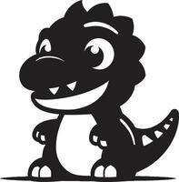 Dino Delightful Black Cartoon Cheerful Dino Charm Cute Black vector