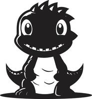 Friendly Dino Face Cute Black Cuddly Dino Charm Black vector