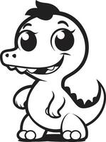 Sweet Dino Grin Black Adorable Dino Joy Black Cartoon vector