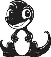 Charming Dino Chic Black Cartoon Friendly Dino Face Cute Black vector