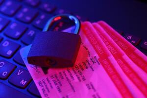 US Employment authorization card with small padlock on computer keyboard photo