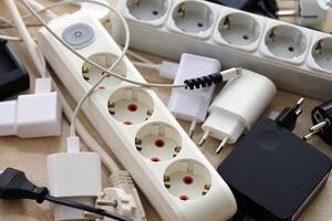 Many electrical plugs network congestion. The concept of electrical dependence photo