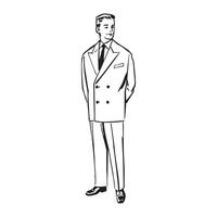 Young smiling retro man standing in suit. vector