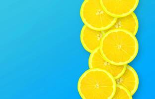 Row of an orange citrus slices on bright blue background photo