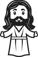 Merciful Presence Cartoon Jesus Peaceful Guardian Cute Jesus Black vector