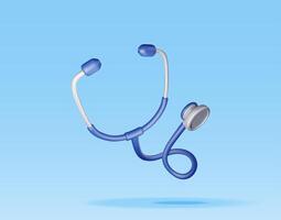 3D medical stethoscope isolated on blue. Render stethoscope doctor instrument icon. Medicine and healthcare, cardiology, pharmacy, drugstore, medical education. vector