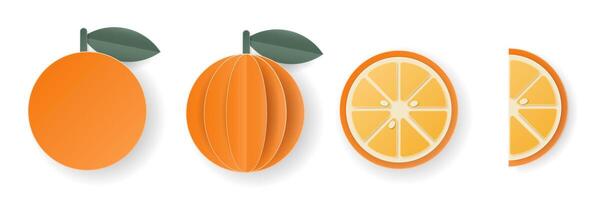 Set of 3d papercut orange sliced cutout citrus fruit. Summer layered fruits. Juicy food elements for restaurant, food, drinks, bars, recipes, summer, sweets, vegan, social media, presentation design. vector