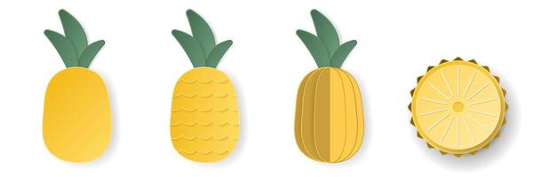 Set of 3d papercut pineapple sliced cutout ananas fruit. Summer layered fruits. Juicy food elements for restaurant, food, drinks, bars, recipes, summer, sweets, vegan, social media, presentation desig vector