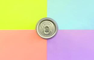 Tin aluminum silver beer can on a pastel background photo