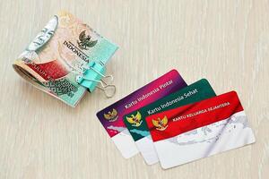 Indonesian prosperous family card, smart indonesia card and healthy card. KIS, KIP and KKS cards photo