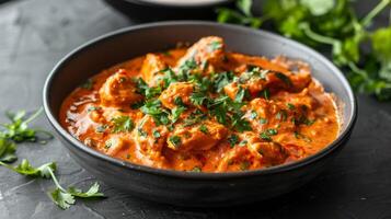 Chicken Tikka Masala Curry with Spicy Creamy Tomato Sauce and Fresh Cilantro Garnish photo