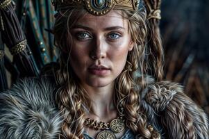 Freya Norse Goddess portrait crowned with a blue-eyed fantasy Viking elegance photo