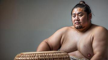 retrato de un fuerte sumo luchador encarnando tradicional japonés combatiente cultura foto