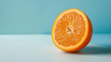 Close-up of a sliced fresh orange with juicy pulp and vibrant coloring suitable for healthy eating and nutrition photo