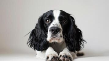 Inglés saltador spaniel perro de cerca retrato con un atención en mascota raza caracteristicas foto