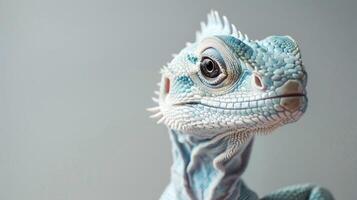 de cerca reptil retrato capturar el del dragón ojo, escamas, y texturizado azul piel foto