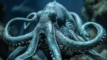 Close-up view of an octopus showcasing its tentacles, marine life, and underwater existence photo