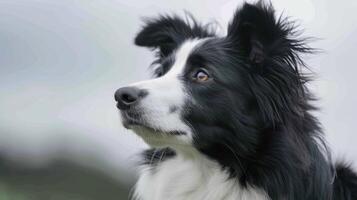 frontera collie perro retrato exhibiendo hermosa negro y blanco mullido piel foto