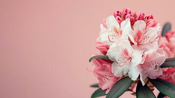 Vibrant pink Rhododendron flowers in bloom with a focus on delicate petals and stamen photo