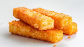 Cheese sticks snack with crispy golden fried texture and close-up of melted mozzarella photo
