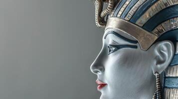 Profile view of an Egyptian Isis statue showcasing art, sculpture, ancient mythology, and goddess symbolism in metallic tones photo