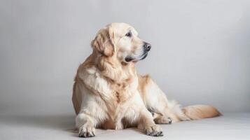 Golden Retriever dog portrait shows a calm and beautiful pet sitting with attentive gaze photo